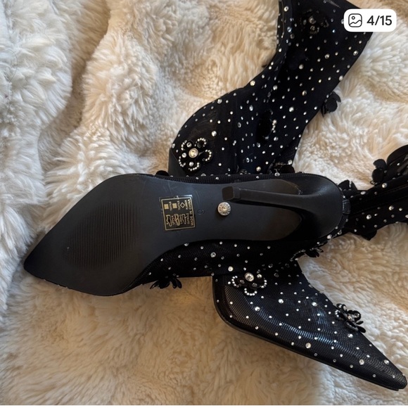 Chic Black Embellished Heeled Boots - Picture 3 of 5